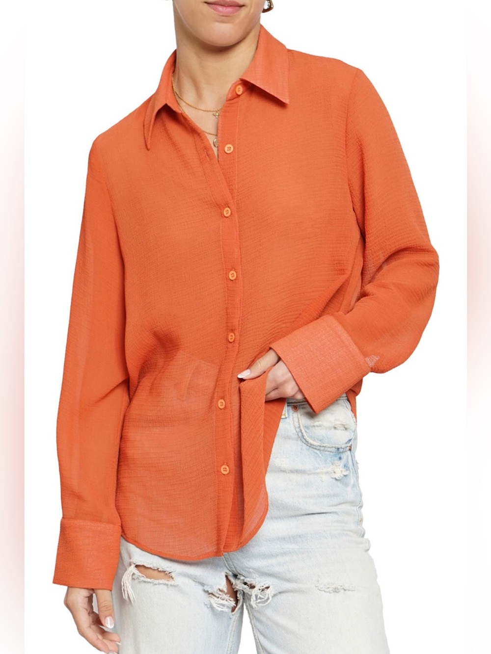 Burnt Orange Sheer Button Down Shirt